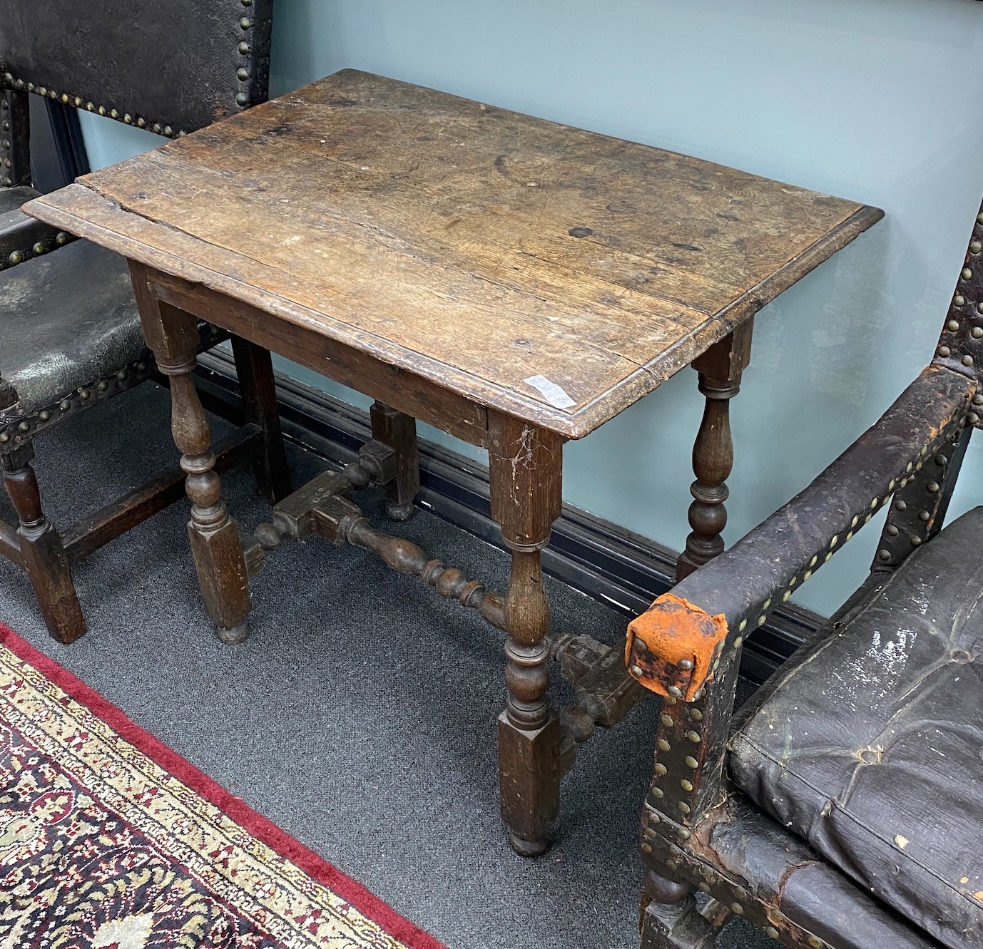 A 17th century oak side table, width 83cm, depth 59cm, height 72cm